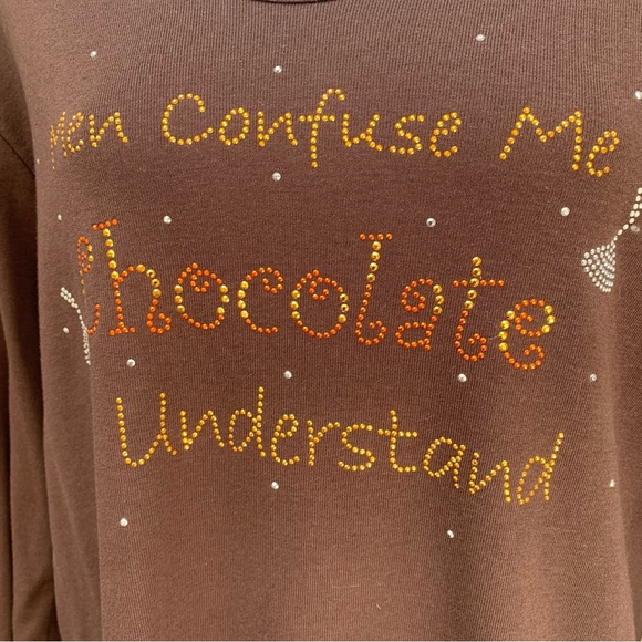 Cactus Bay Womens LOVE CHOCOLATE Bling Brown Top Shirt XL New - Picture 3 of 5